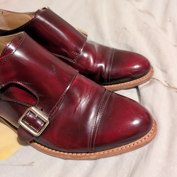 The Office Of Angela Scott | Burgundy Patent Leather Double Monk Strap Shoes - Picture 2 of 7